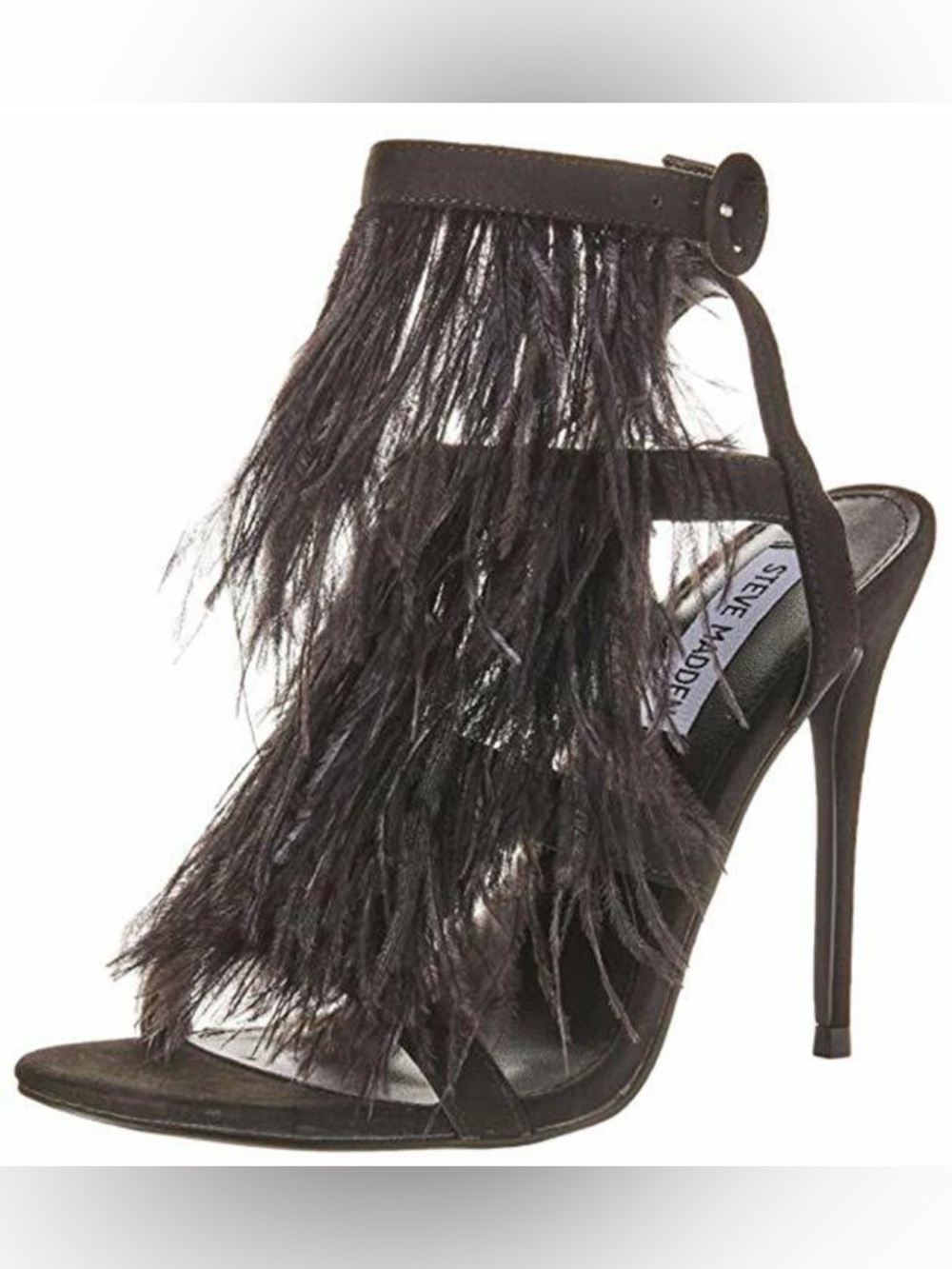 Steve Madden Black Feather Fringe Stiletto Sandal Size 6